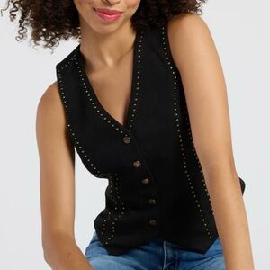 New Moa Moa black studded faux suede festival sleeveless vest